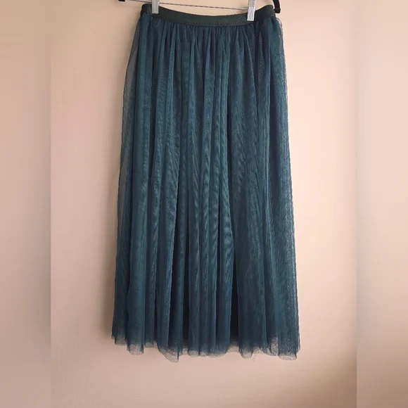 Romantic Dark Emerald Tulle Tutu Midi Skirt - Picture 2 of 8
